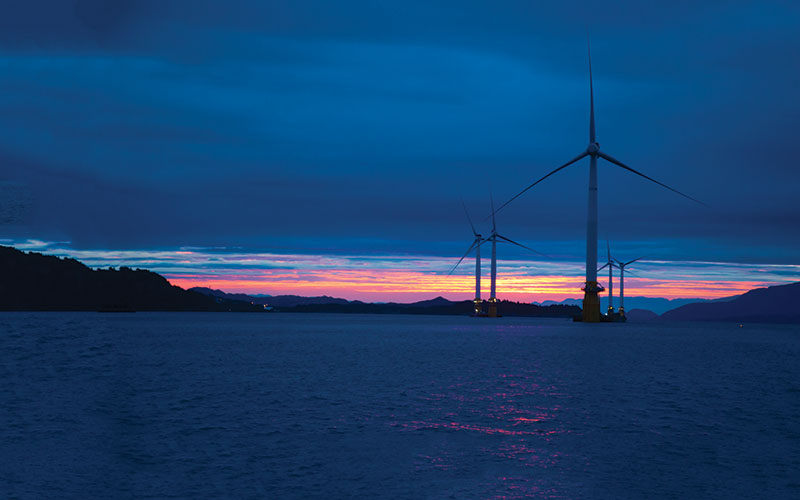 Sunset with wind turbines