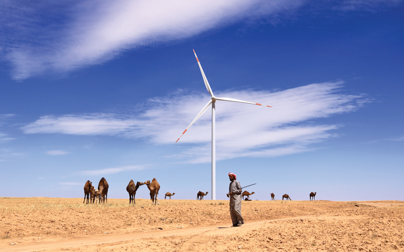 Wind turbines in Jordan. CREDIT_iStock-2159662954